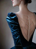 Prom Dresses 2025 to impress Nocturna - Teal Velvet Formal Gown with Long Sleeve-vigocouture-vigocouture