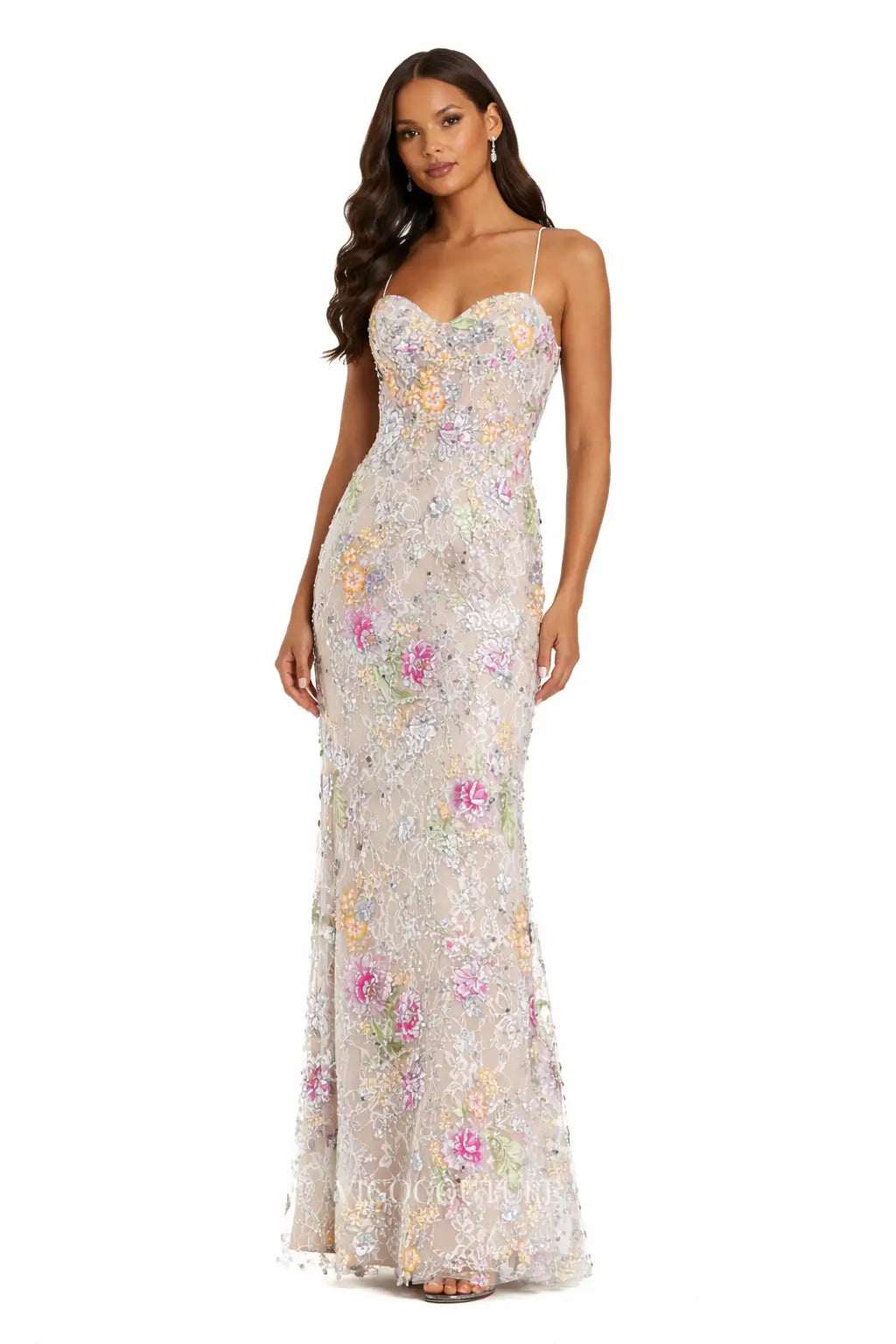 Prom Dresses 2025 to impress Nude Floral Mermaid Evening Dress with Sweetheart Neck & Spaghetti Straps - VG008-vigocouture-vigocouture