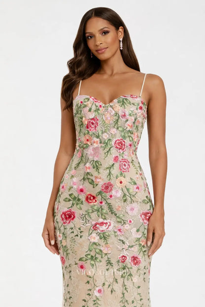 Prom Dresses 2025 to impress Nude Floral Mermaid Evening Dress with Sweetheart Neck & Spaghetti Straps - VG010-vigocouture-vigocouture