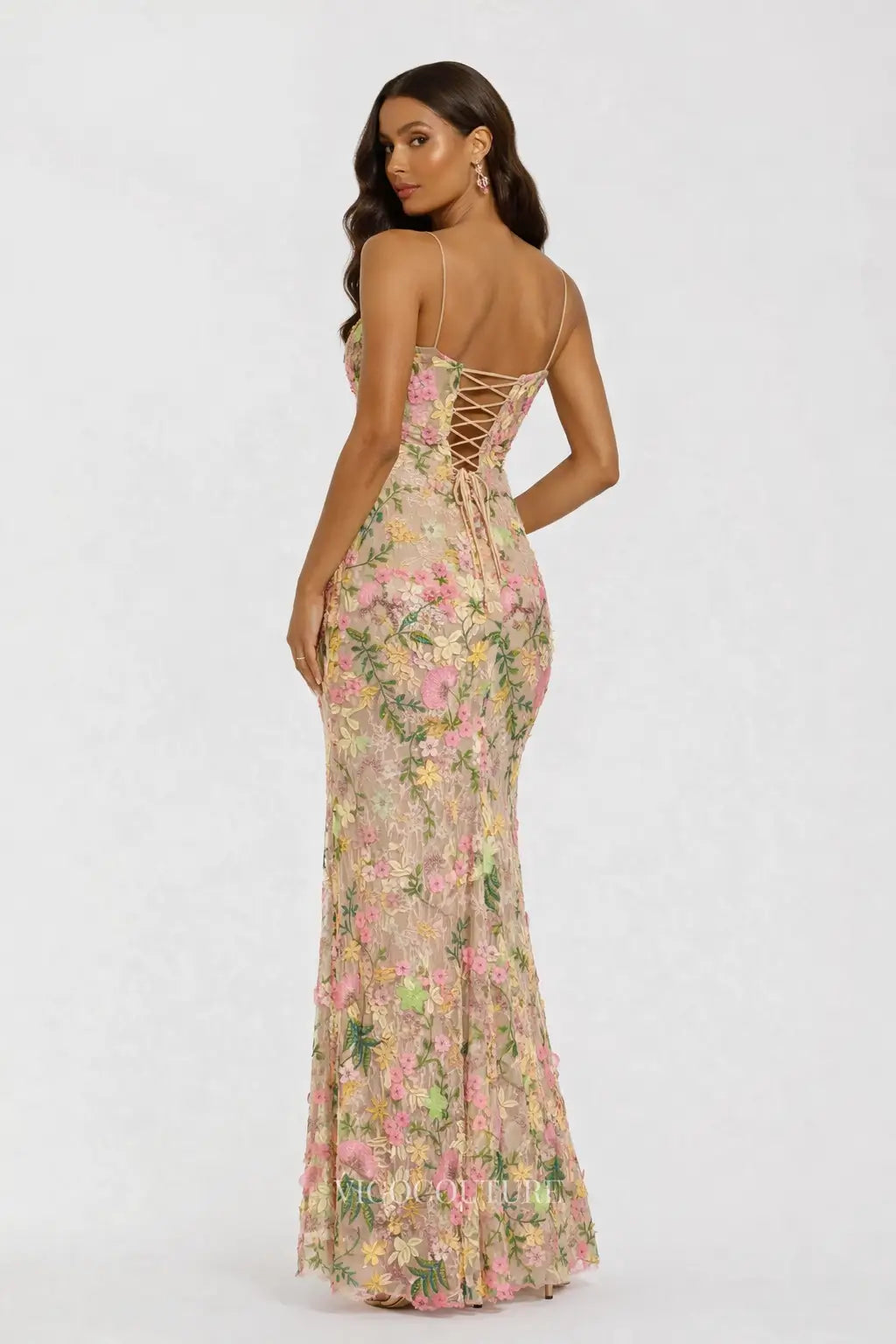 Prom Dresses 2025 to impress Nude Floral Mermaid Formal Dress with Sweetheart Neck & Spaghetti Straps - VG006-vigocouture-vigocouture