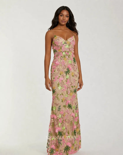 Prom Dresses 2025 to impress Nude Floral Mermaid Formal Dress with Sweetheart Neck & Spaghetti Straps - VG006-vigocouture-vigocouture