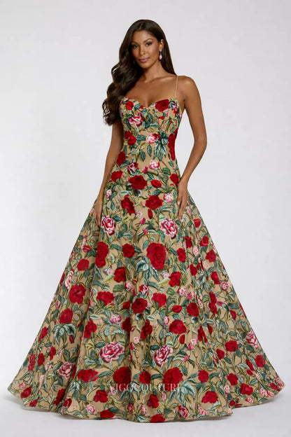 Prom Dresses 2025 to impress Nude Rose Embroidered Ball Gown with Sweetheart Neckline, Spaghetti Strap & Corset Back - VG004-vigocouture-vigocouture