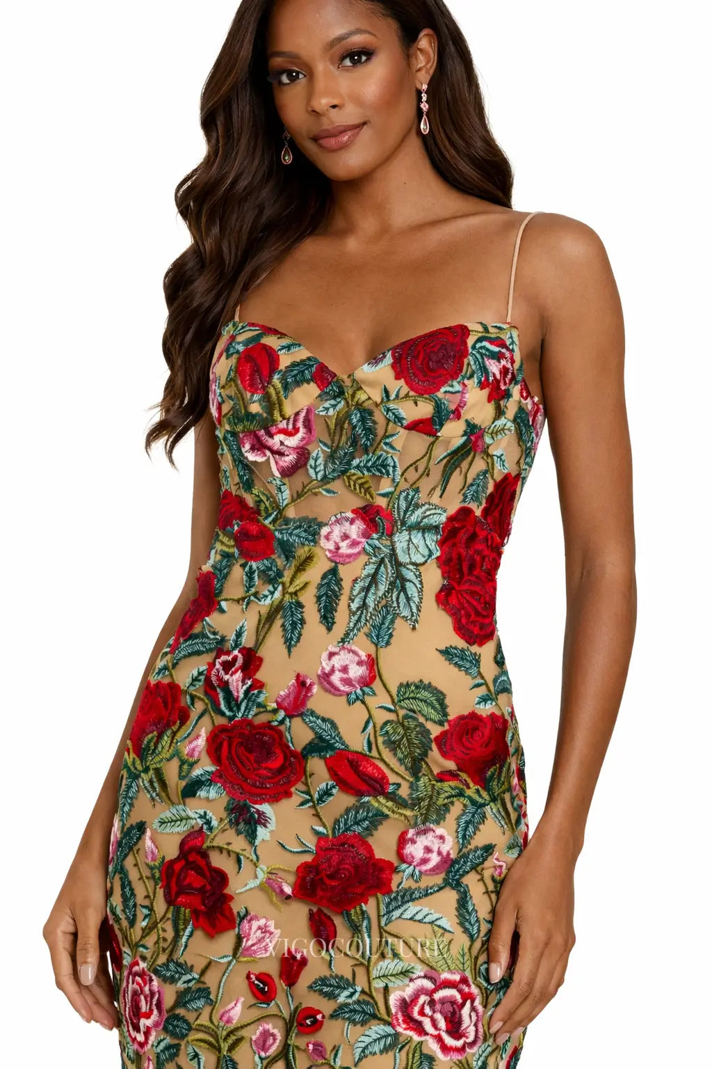 Prom Dresses 2025 to impress Nude Rose Embroidered Formal Dress with Sweetheart Neckline & Spaghetti Strap - VG003-vigocouture-vigocouture