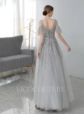 Prom Dress 2025 Off the Shoulder A-line Prom Dresses V-neck Beaded Evening Dresses 20088-unique elegant Prom Dresses-Silver-US2-vigocouture