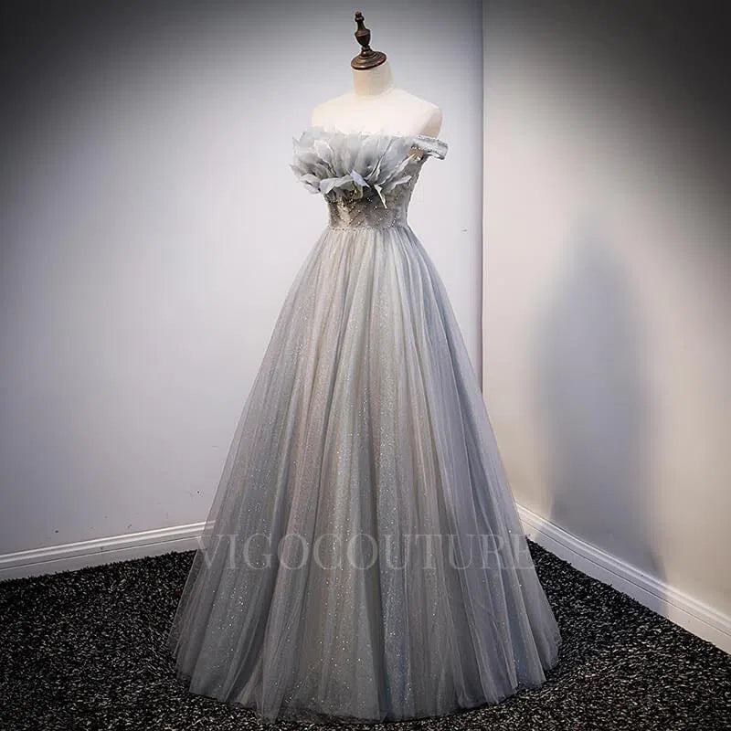Off the Shoulder Beaded Prom Dress 2022 A-line Prom Gown vigocouture Off the Shoulder Beaded Prom Dress 2022 A-line Prom Gown vigocouture