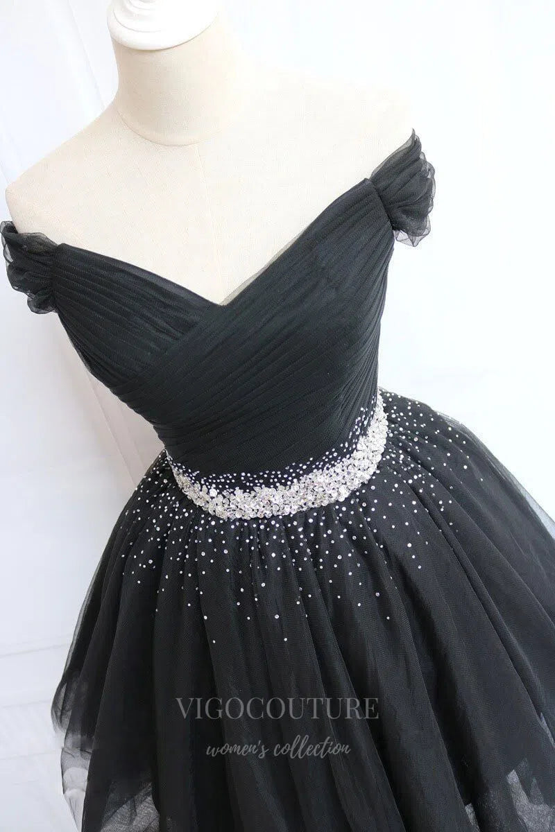 Off the Shoulder Homecoming Dress Beaded Hoco Dress hc002 – vigocouture