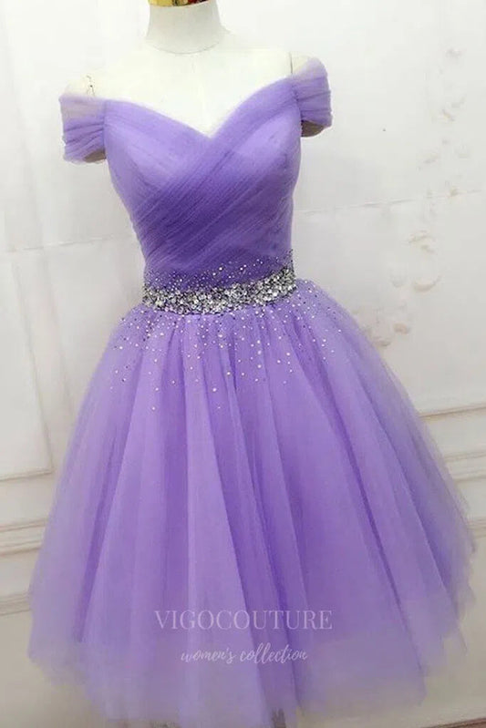 Short Prom Dresses 2025 Off the Shoulder Homecoming Dress Beaded Hoco Dress hc002-Prom Dresses-vigocouture-Lavender-US2-vigocouture