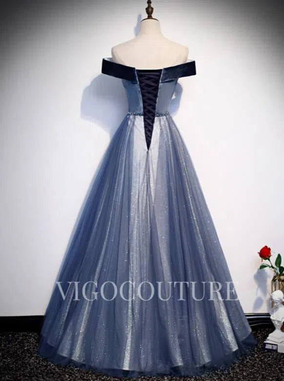 Prom Dress 2025 Off the Shoulder Prom Dress Velvet Dusty Blue Prom Gown 20290-unique elegant Prom Dresses-Dusty Blue-US2-vigocouture