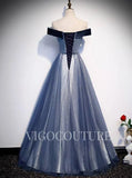 Prom Dress 2025 Off the Shoulder Prom Dress Velvet Dusty Blue Prom Gown 20290-unique elegant Prom Dresses-Dusty Blue-US2-vigocouture