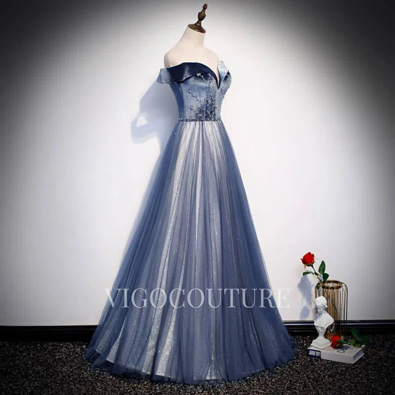 Prom Dress 2025 Off the Shoulder Prom Dress Velvet Dusty Blue Prom Gown 20290-unique elegant Prom Dresses-Dusty Blue-US2-vigocouture