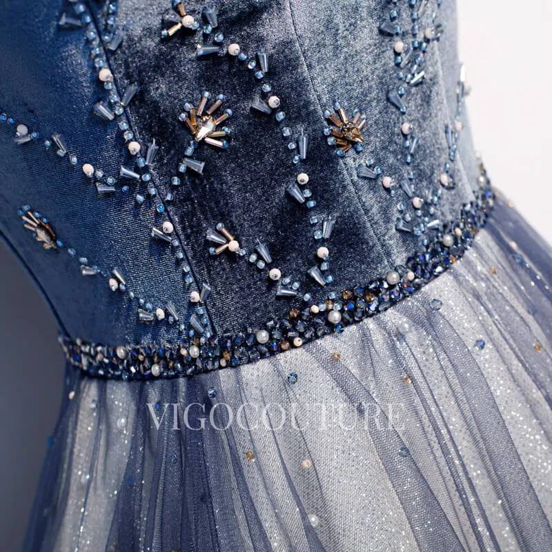 Off the Shoulder Prom Dress Velvet Dusty Blue Prom Gown 20290 vigocouture Off the Shoulder Prom Dress Velvet Dusty Blue Prom Gown 20290 vigocouture