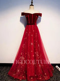 Prom Dress 2025 Off the Shoulder Prom Dresses A-line Lace Prom Gown 20272-unique elegant Prom Dresses-Red-US2-vigocouture