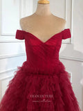 Prom Dress 2025 Off the Shoulder Prom Dresses Tiered Formal Dresses 21271-unique elegant Prom Dresses-Red-US2-vigocouture