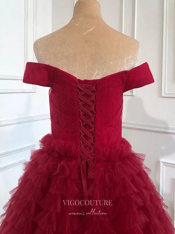 Prom Dress 2025 Off the Shoulder Prom Dresses Tiered Formal Dresses 21271-unique elegant Prom Dresses-Red-US2-vigocouture