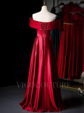 Prom Dress 2025 Off the Shoulder Red Prom Dress 2022 Satin Prom Gown-unique elegant Prom Dresses-Red-US2-vigocouture