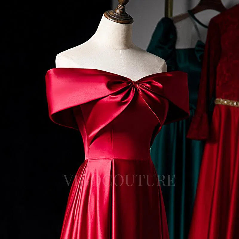 Prom Dress 2025 Off the Shoulder Red Prom Dress 2022 Satin Prom Gown-unique elegant Prom Dresses-Red-US2-vigocouture