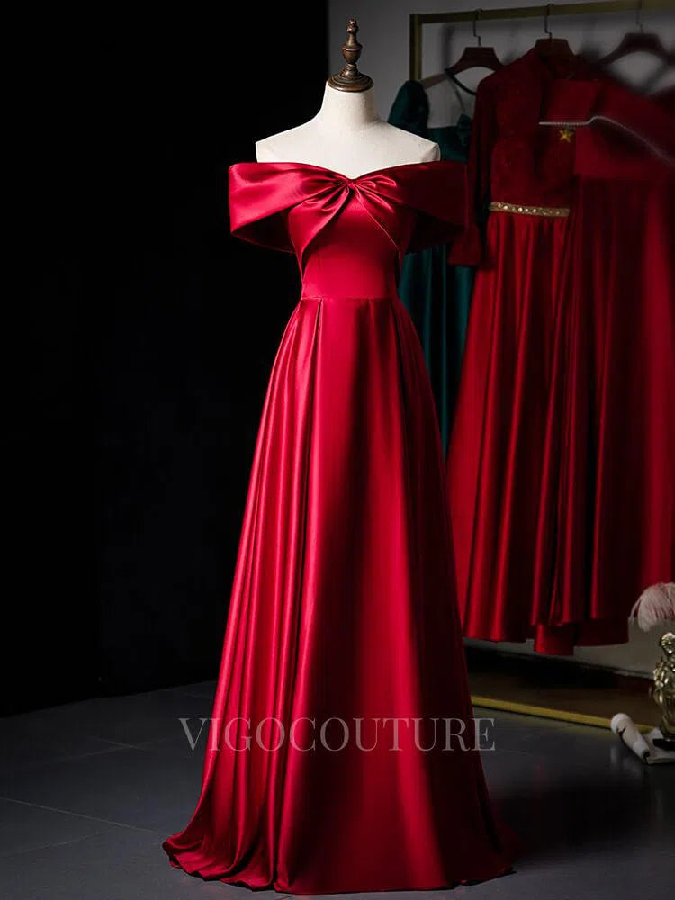 Prom Dress 2025 Off the Shoulder Red Prom Dress 2022 Satin Prom Gown-unique elegant Prom Dresses-Red-US2-vigocouture