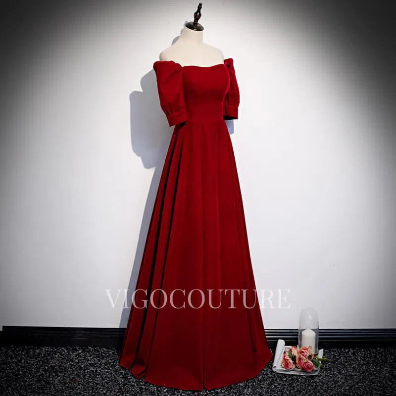 Prom Dress 2025 Off the Shoulder Red Velvet Prom Dress 2022-unique elegant Prom Dresses-Red-US2-vigocouture