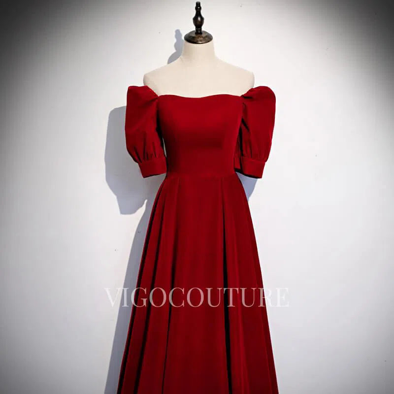 Prom Dress 2025 Off the Shoulder Red Velvet Prom Dress 2022-unique elegant Prom Dresses-Red-US2-vigocouture