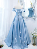 Prom Dress 2025 Off the Shoulder Satin A-Line Prom Dress 20867-unique elegant Prom Dresses-Blue-Custom Size-vigocouture