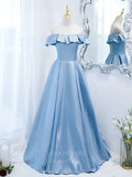 Prom Dress 2025 Off the Shoulder Satin A-Line Prom Dress 20867-unique elegant Prom Dresses-Blue-Custom Size-vigocouture