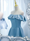 Prom Dress 2025 Off the Shoulder Satin A-Line Prom Dress 20867-unique elegant Prom Dresses-Blue-Custom Size-vigocouture