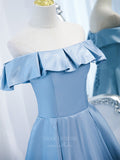 Prom Dress 2025 Off the Shoulder Satin A-Line Prom Dress 20867-unique elegant Prom Dresses-Blue-Custom Size-vigocouture