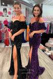 Prom Dress 2025 Off the Shoulder Sequin Prom Dresses with Slit Mermaid Evening Dress 21797-unique elegant Prom Dresses-Burgundy-US2-vigocouture