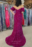 Prom Dress 2025 Off the Shoulder Sequin Prom Dresses with Slit Mermaid Evening Dress 21797-unique elegant Prom Dresses-Burgundy-US2-vigocouture