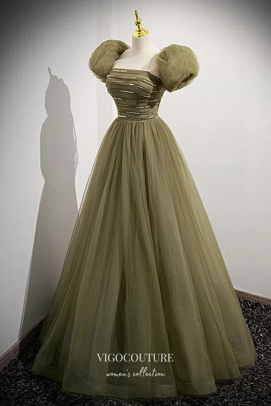 Olive Green Formal Dress Removable Puffed Sleeve Prom Dresses 21659 Olive / 24W Olive Green Formal Dress Removable Puffed Sleeve Prom Dresses 21659 Olive / 24W