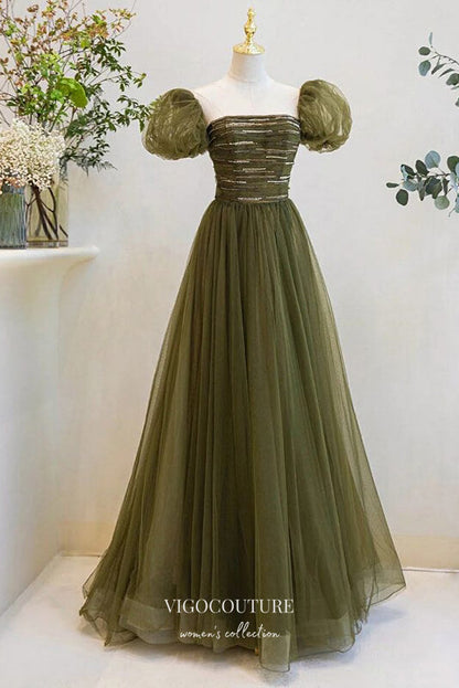 Olive Tulle A-line Formal Dress Party Gown with Short Sleeve Olive / 26W Olive Tulle A-line Formal Dress Party Gown with Short Sleeve Olive / 26W