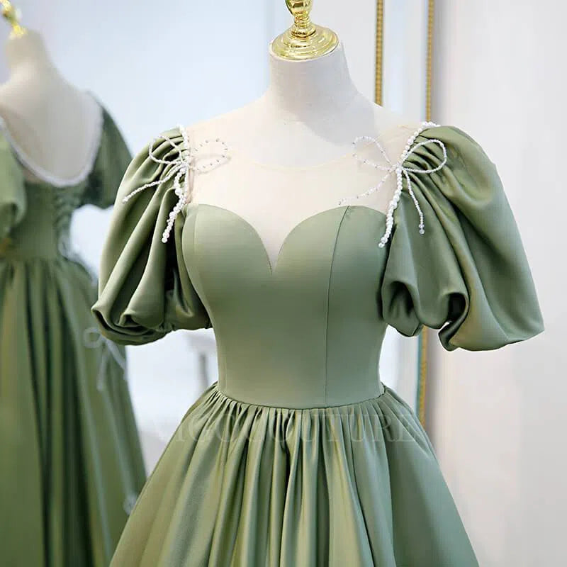 Prom Dress 2025 Olive Green Puffed Sleeve Prom Dress 20360-unique elegant Prom Dresses-Olive-US2-vigocouture