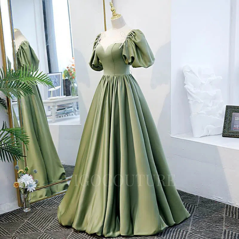 Prom Dress 2025 Olive Green Puffed Sleeve Prom Dress 20360-unique elegant Prom Dresses-Olive-US2-vigocouture