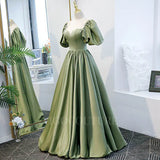 Prom Dress 2025 Olive Green Puffed Sleeve Prom Dress 20360-unique elegant Prom Dresses-Olive-US2-vigocouture