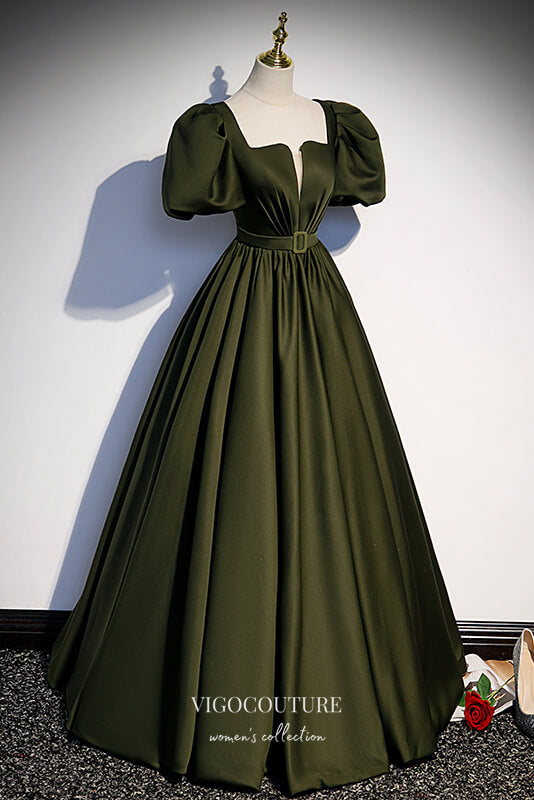 Olive Green Satin Formal Dress A-Line Square Neck Prom Dresses 21645 Custom Colors / US10 Olive Green Satin Formal Dress A-Line Square Neck Prom Dresses 21645 Custom Colors / US10