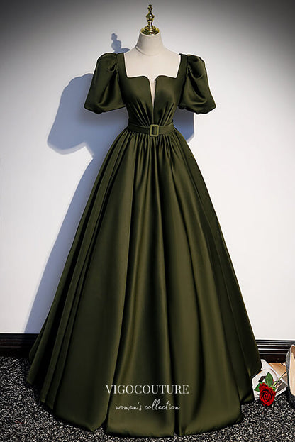 Olive Green Satin Formal Dress A-Line Square Neck Prom Dresses 21645 Custom Colors / US10 Olive Green Satin Formal Dress A-Line Square Neck Prom Dresses 21645 Custom Colors / US10