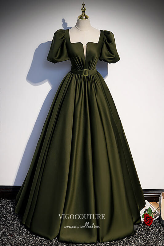 Prom Dress 2025 Olive Green Satin Formal Dress A-Line Square Neck Prom Dresses 21645-unique elegant Prom Dresses-Olive-US2-vigocouture