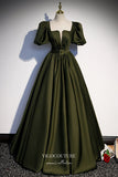 Olive Green Satin Formal Dress A-Line Square Neck Prom Dresses 21645