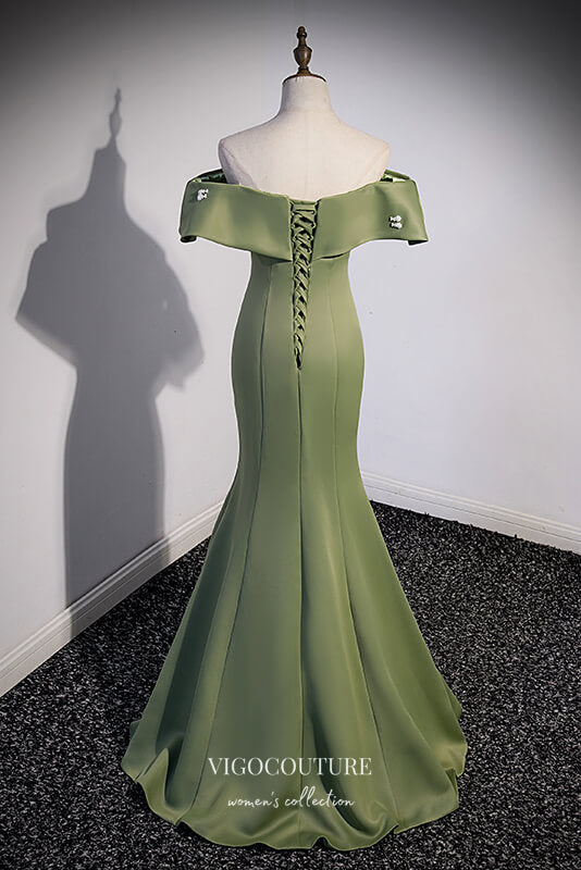 Prom Dress 2025 Olive Green Satin Formal Dress Mermaid Off the Shoulder Prom Dresses 21642-unique elegant Prom Dresses-Green-US2-vigocouture