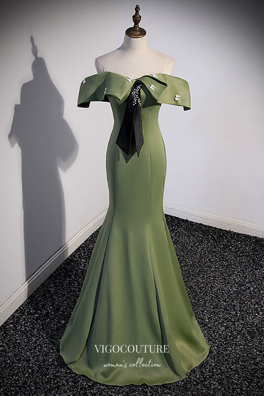 Prom Dress 2025 Olive Green Satin Formal Dress Mermaid Off the Shoulder Prom Dresses 21642-unique elegant Prom Dresses-Green-US2-vigocouture