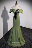 Olive Green Satin Formal Dress Mermaid Off the Shoulder Prom Dresses 21642