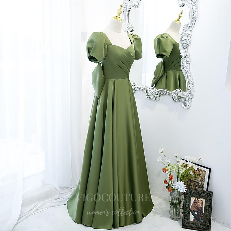 olive green prom dress with sleeves Elegant Dark Green Long Sleeve Prom Dresses Evening Gown TCD7305