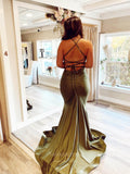 Prom Dress 2025 Olive Satin Mermaid Prom Dresses Spaghetti Strap Pleated Bodice 24057-unique elegant Prom Dresses-Olive-Custom Size-vigocouture