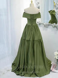 Prom Dress 2025 Olive Tiered Prom Dress 2022 Off the Shoulder Party Dress 20524-unique elegant Prom Dresses-Olive-US2-vigocouture