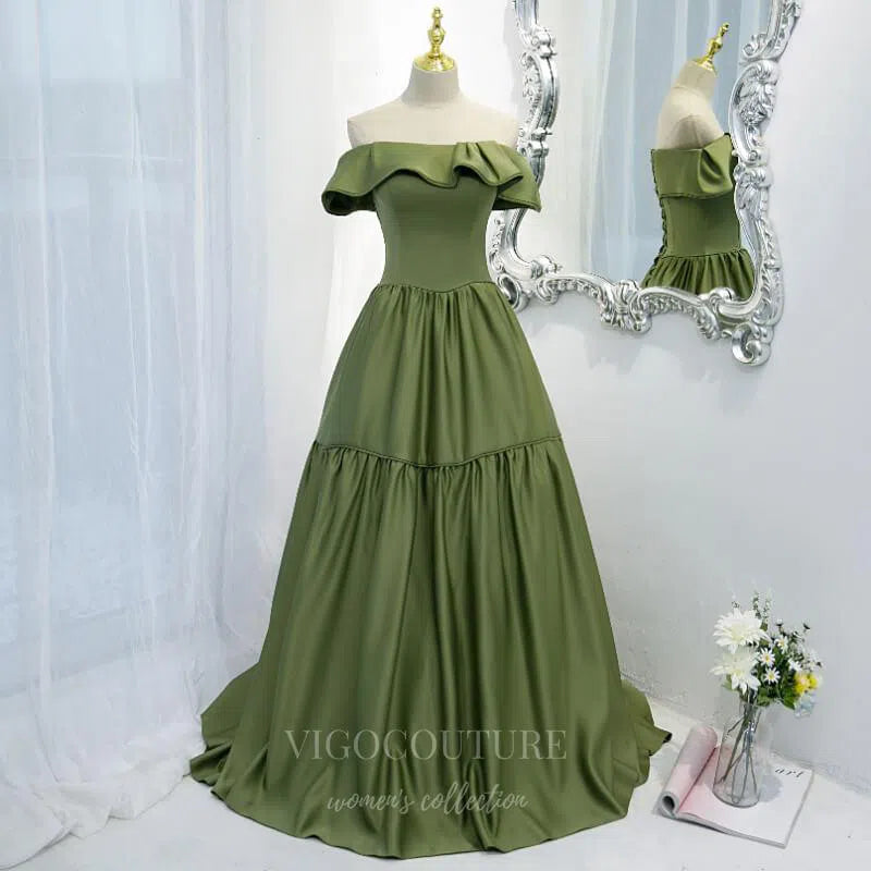 Prom Dress 2025 Olive Tiered Prom Dress 2022 Off the Shoulder Party Dress 20524-unique elegant Prom Dresses-Olive-US2-vigocouture