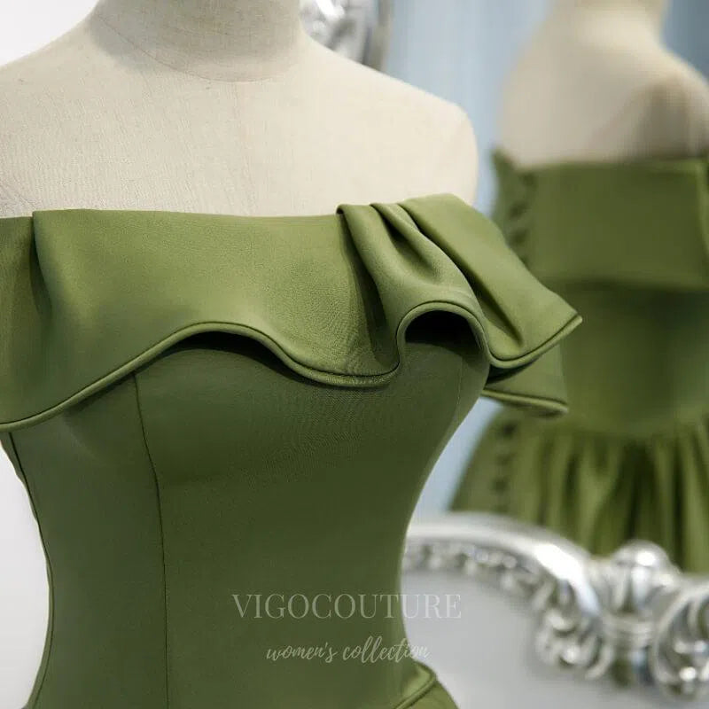 Olive Tiered Prom Dress 2022 Off the Shoulder Party Dress 20524 vigocouture Olive Tiered Prom Dress 2022 Off the Shoulder Party Dress 20524 vigocouture