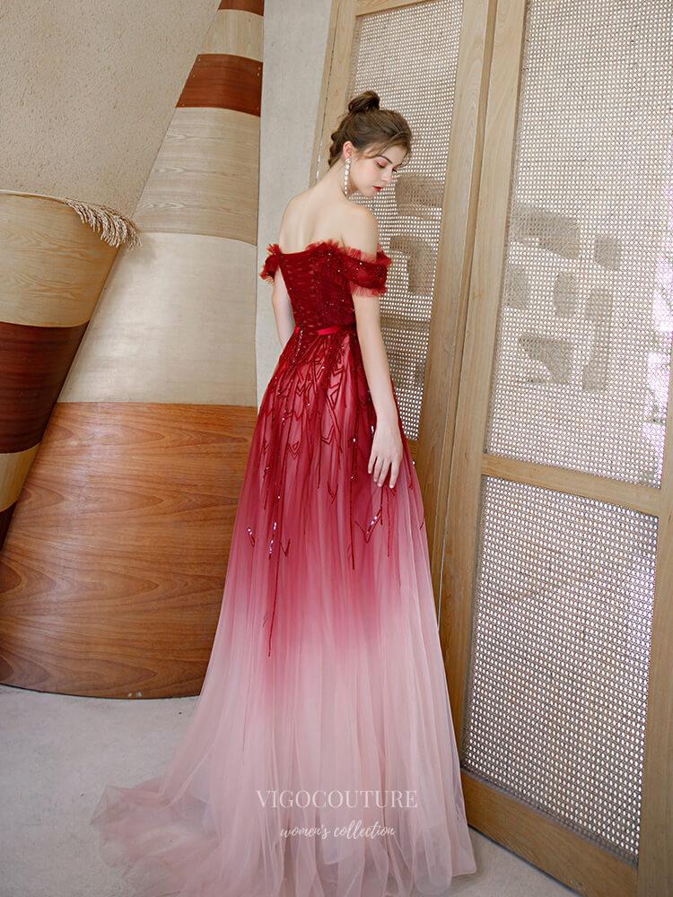 Prom Dress 2025 Ombre Beaded Off the Shoulder Prom Dress 20237-unique elegant Prom Dresses-Ombre-US2-vigocouture