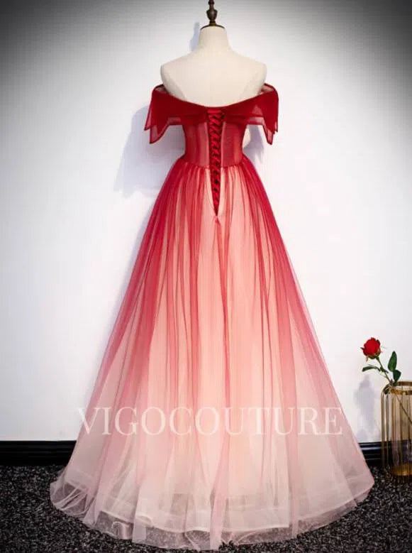 Ombre Red Prom Gown Off the Shoulder Prom Dress 20286 – vigocouture