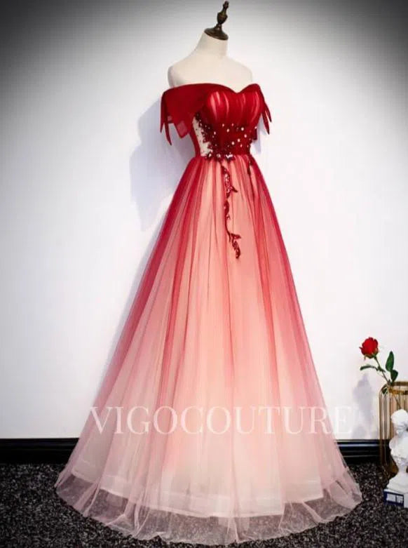 Prom Dress 2025 Ombre Red Prom Gown Off the Shoulder Prom Dress 20286-unique elegant Prom Dresses-Red-US2-vigocouture