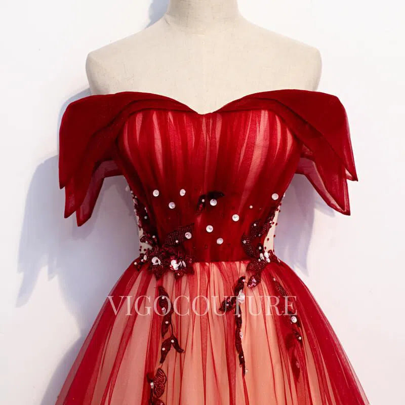 Prom Dress 2025 Ombre Red Prom Gown Off the Shoulder Prom Dress 20286-unique elegant Prom Dresses-Red-US2-vigocouture